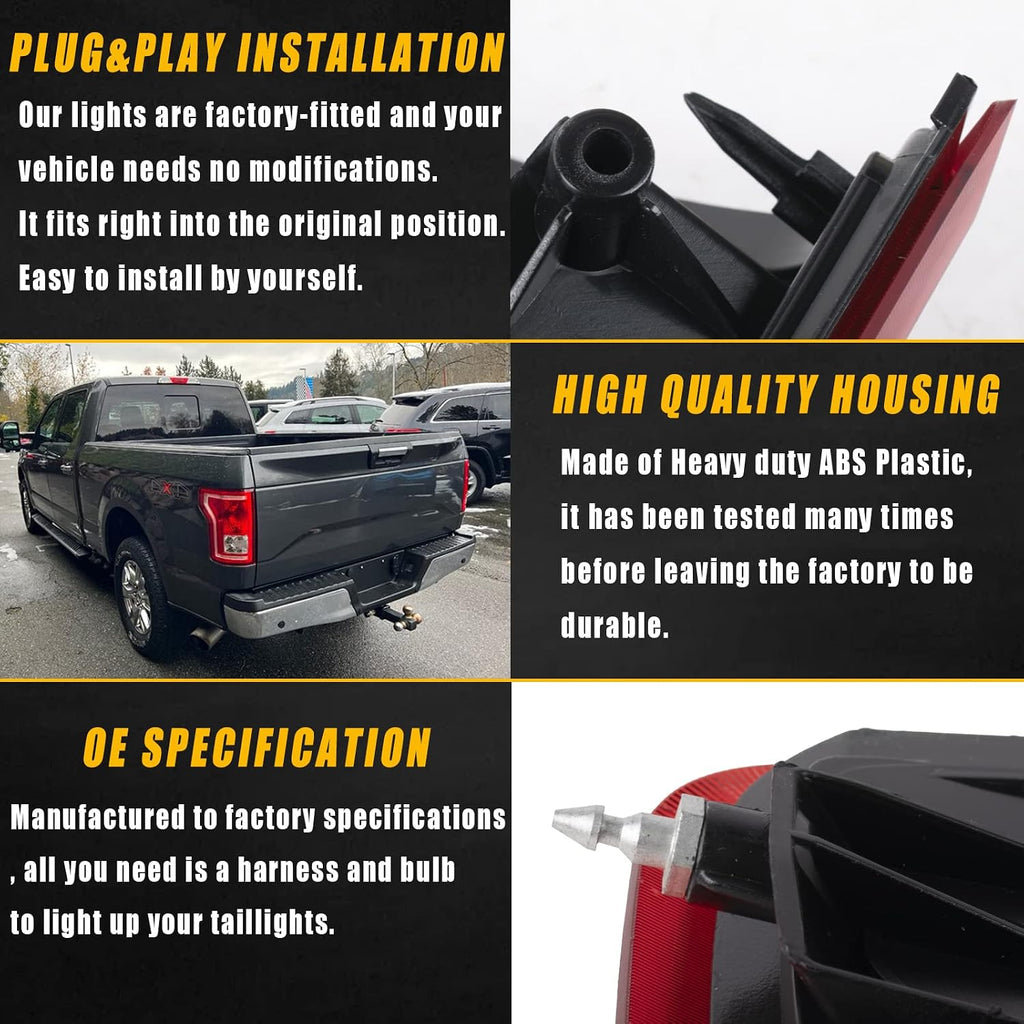 Boine Tail Light Compatible With 2015 2016 2017 Ford F150 F-150 Driver and Passenger Side Rear Light Brake Lamps - Bulb Included Replaces FL3Z-13405-A FL3Z-13404-A