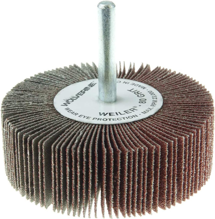 Weiler 30727 3" x 1" x 80AO Wolverine Coated Abrasive Flap Wheel, 1/4" Stem (Pack of 10)