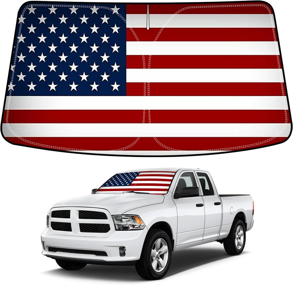 Bestview American Flag Windshield Sunshade for 2009-2018 Dodge Ram 1500，Custom Fit Foldable Front Window Sunshade Sun Visor Accessories Protector Block UV Rays Heat, Keep Your Car Cooler