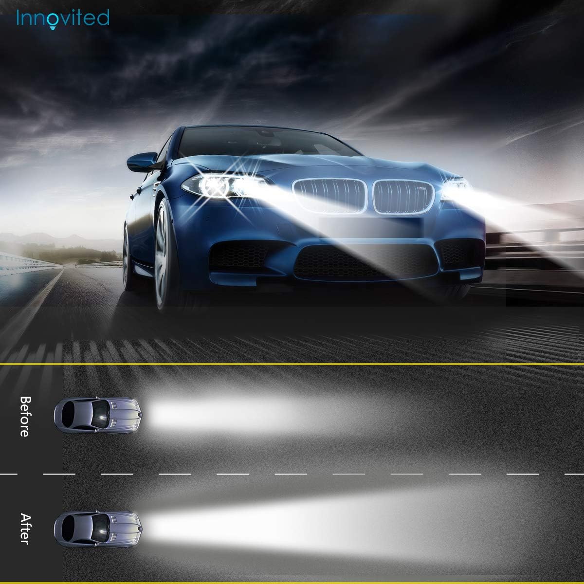 Innovited 35W DC Slim Digital Ballast x 1 Pair with HID Xenon Bulb x 1 Pair Bundle - H7-8000K - Ice Blue