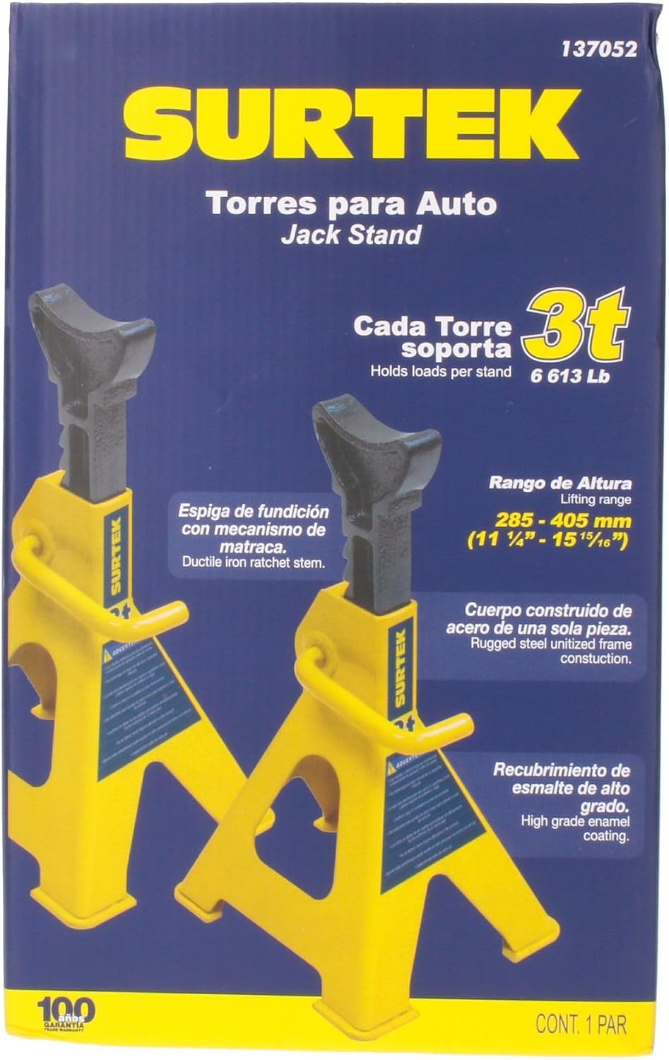 SURTEK Jack Stand Set - 3 Ton Capacity Automotive Stands with Self-Locking Design & Durable Powder Coat Finish -