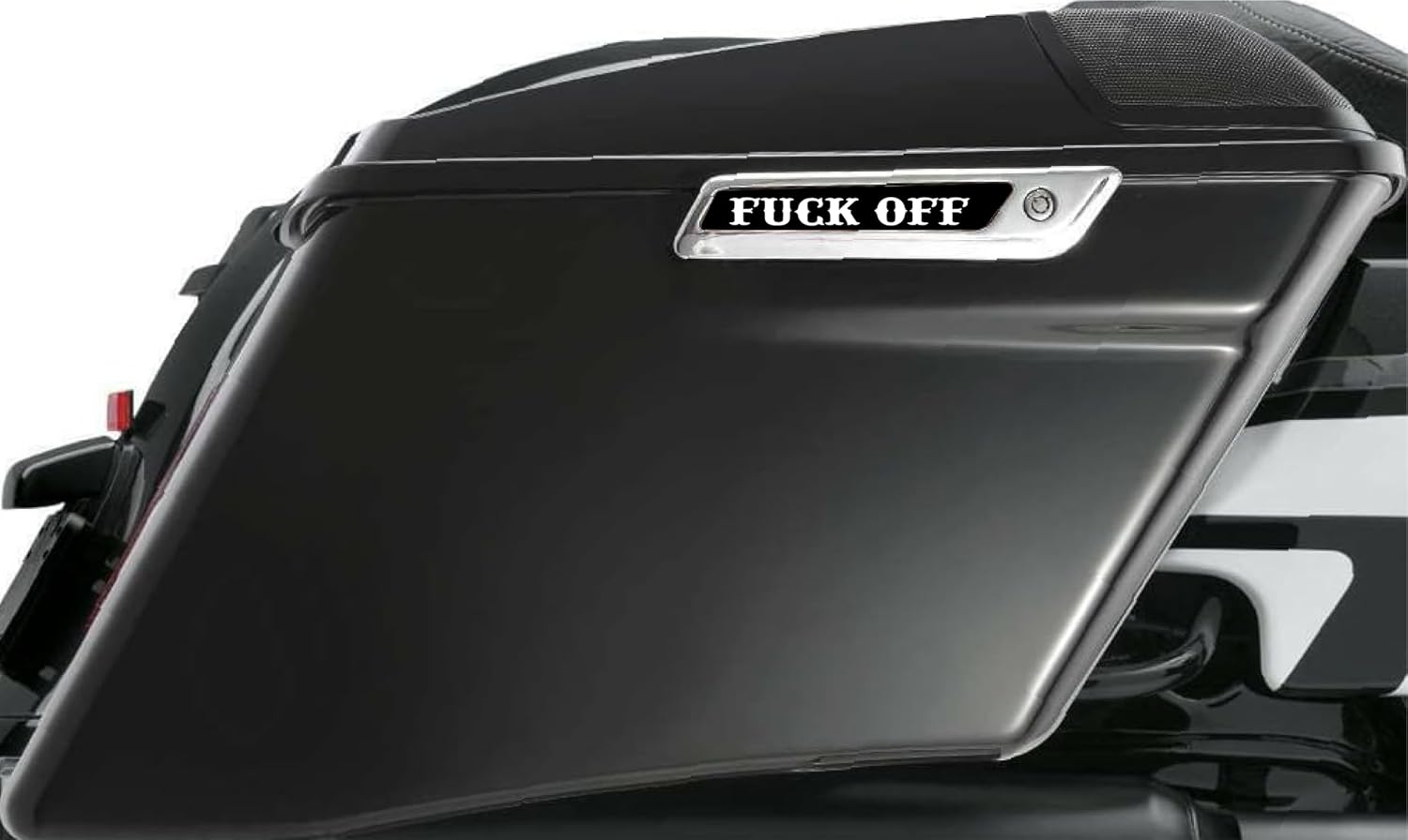 Kustom Cycle Parts Fuck Off Saddlebag Inserts! Sold in pairs. Fits Harley Davidson Touring Models. Street Glides Road Glides Road King Ultra Eletra Glide. Made in USA (2014 and Newer Touring)
