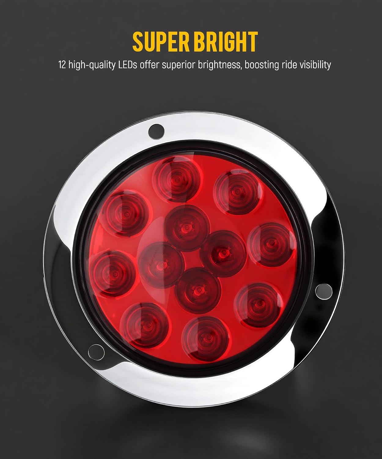 Partsam 10Pcs Red 4" Inch Round LED Trailer Tail Lights 12LED Flange Mount Stainless Steel Chrome Bezel Waterproof Stop Turn Tail Brake Lights Replacement for Trucks RV 12V