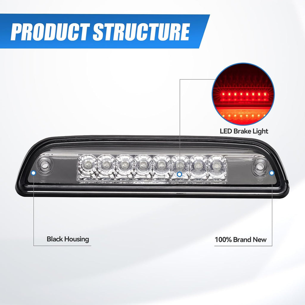 Third Brake Light with Strobe Flash for 1995-2015 Toyota Tacoma Accessories, High Mount Rear Brake Lights Assembly for 95-15 Toyota Tacoma, Waterproof Rear Cab Center Tail Lights (Chrome)