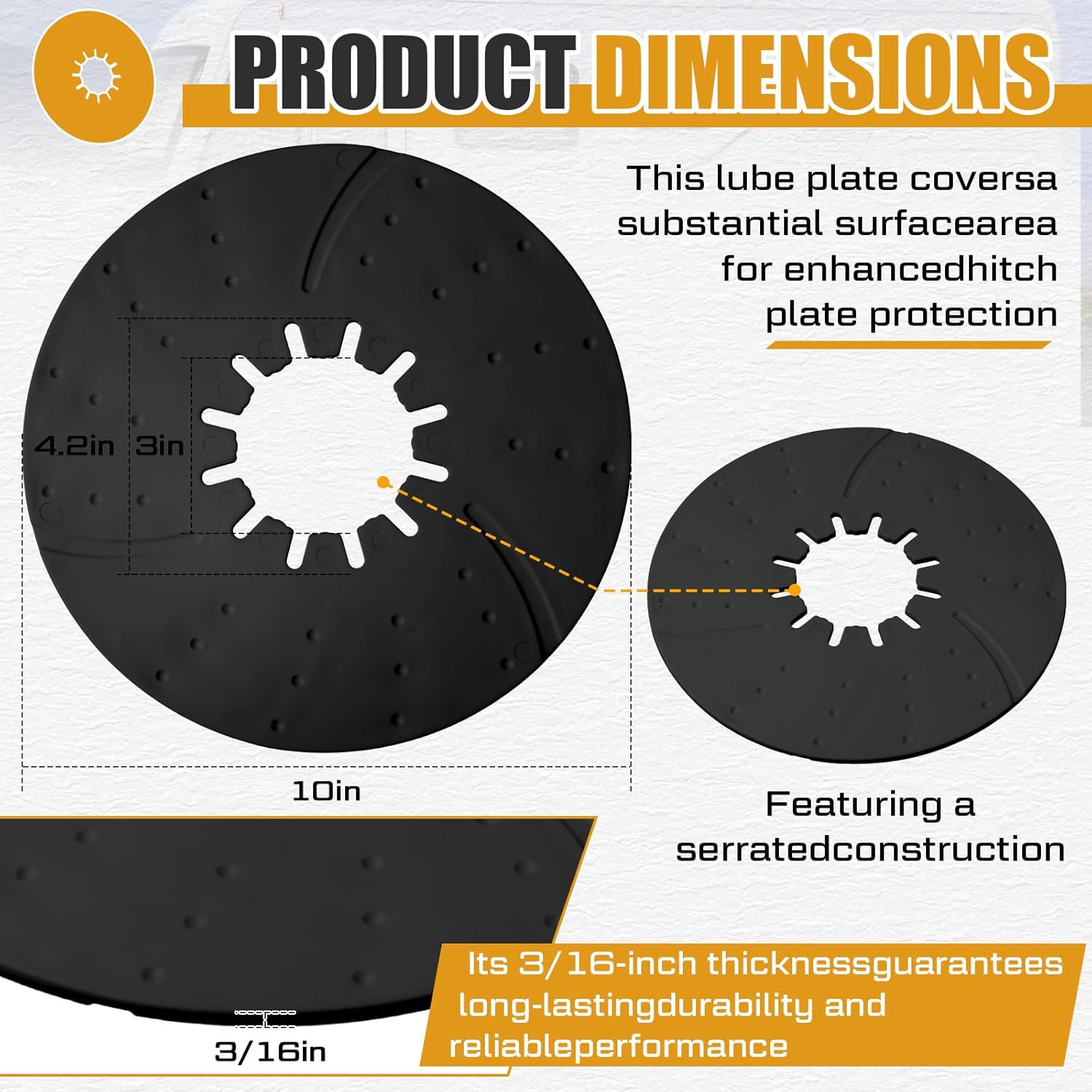 Threlaco 5th Wheel Hitch Lube Plate 10 Inch Rv Camper Trailer Fifth Wheel Plate Disc Accessories for Trailer Safety Kit, 3/16 Inch Thick(Black)