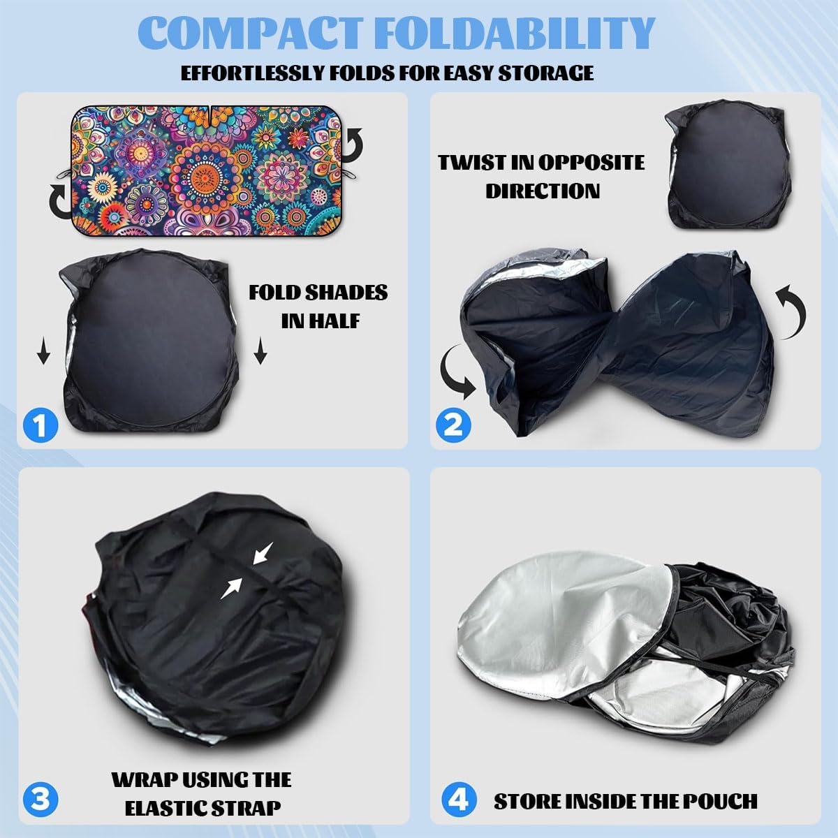 Mandala Car Windshield Sun Shade Cute Pretty Mandala Heatshield Front Window Car Sun Shade Windshield Blocks UV Rays Sun Visor Protector for Car Sedan Truck SUV Accessories 59" L x 31.5" W