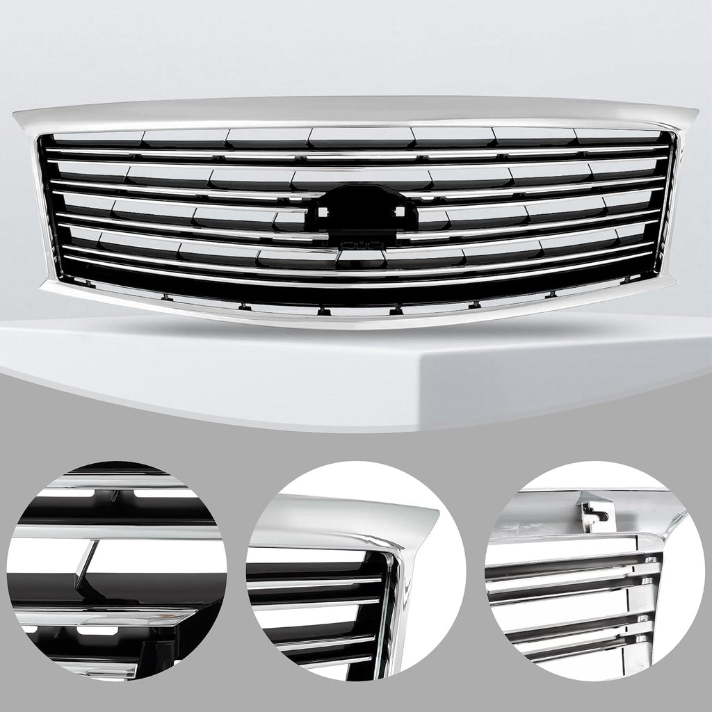 Front Bumper Upper Grille Grill Black And Chrome For 2011 2012 2013 2014 Infiniti M37 M56 Q70 Non Sport
