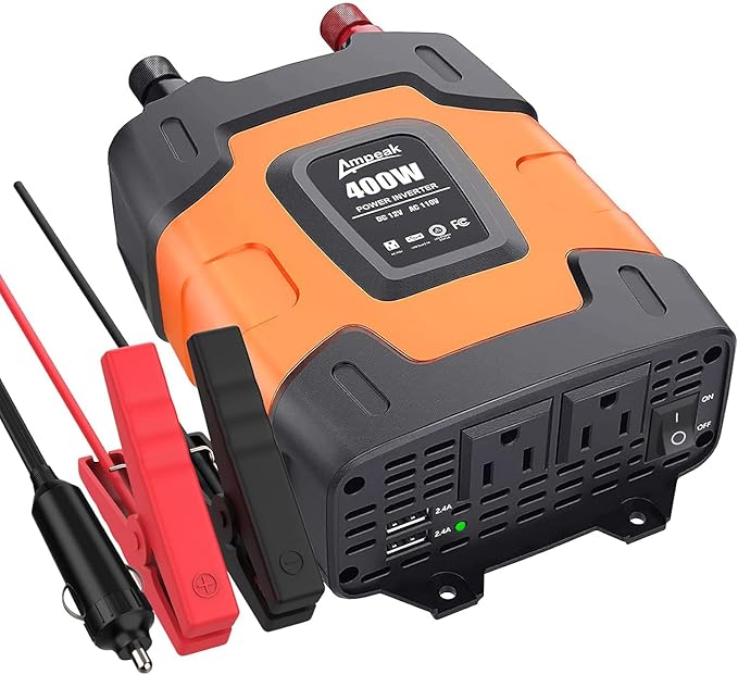 Ampeak 400W Power Inverter 4.8A Dual USB Ports 2 AC Outlets Car Inverter DC 12V by Ampeak