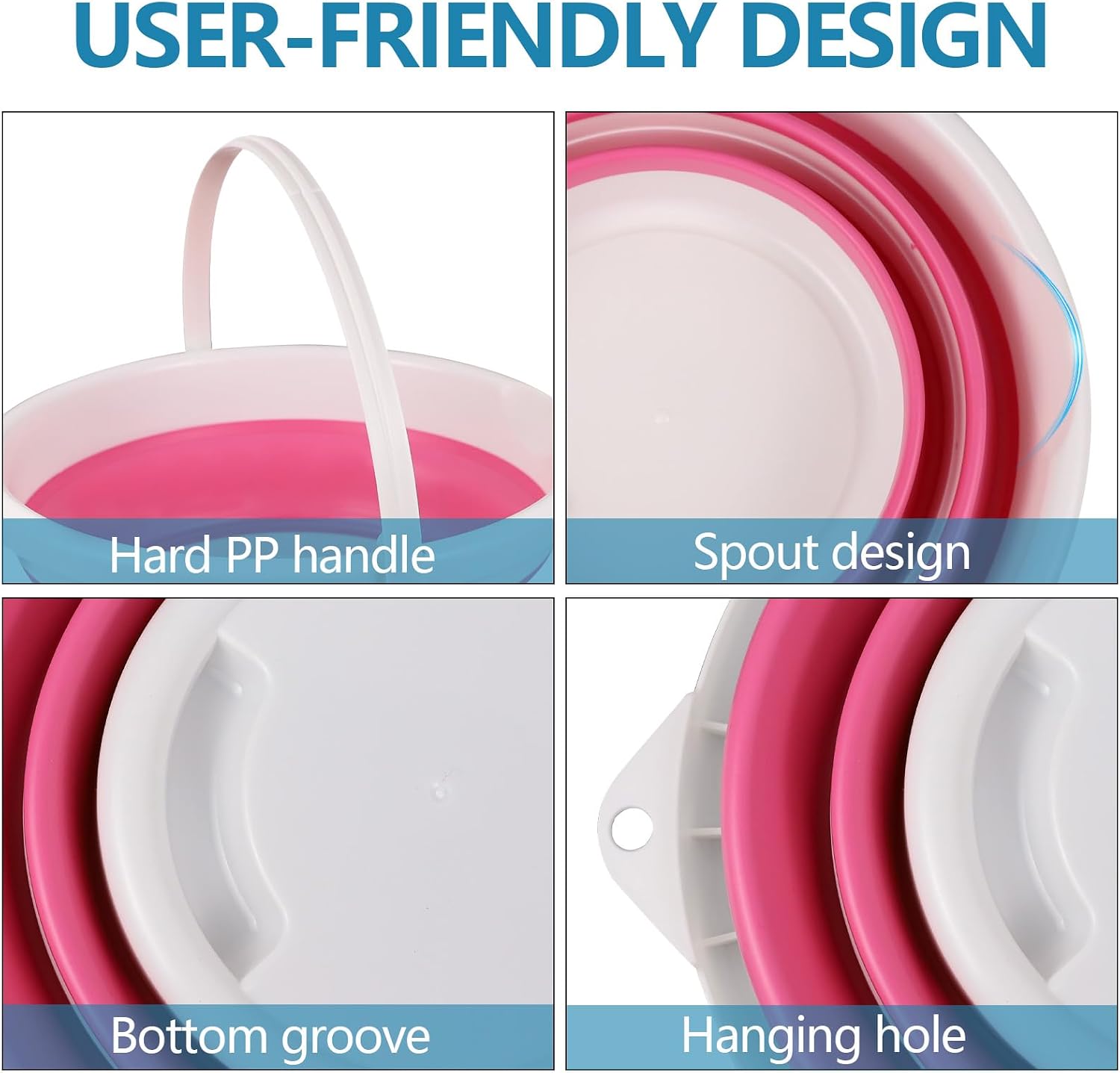 Hovom Car Collapsible Bucket, 10L 2.6 Gallon Foldable Car Wash Bucket, Portable Plastic Automotive Cleaning Buckets Space Saving for Indoor Outdoor Household Garden Camping Fishing (Pink)