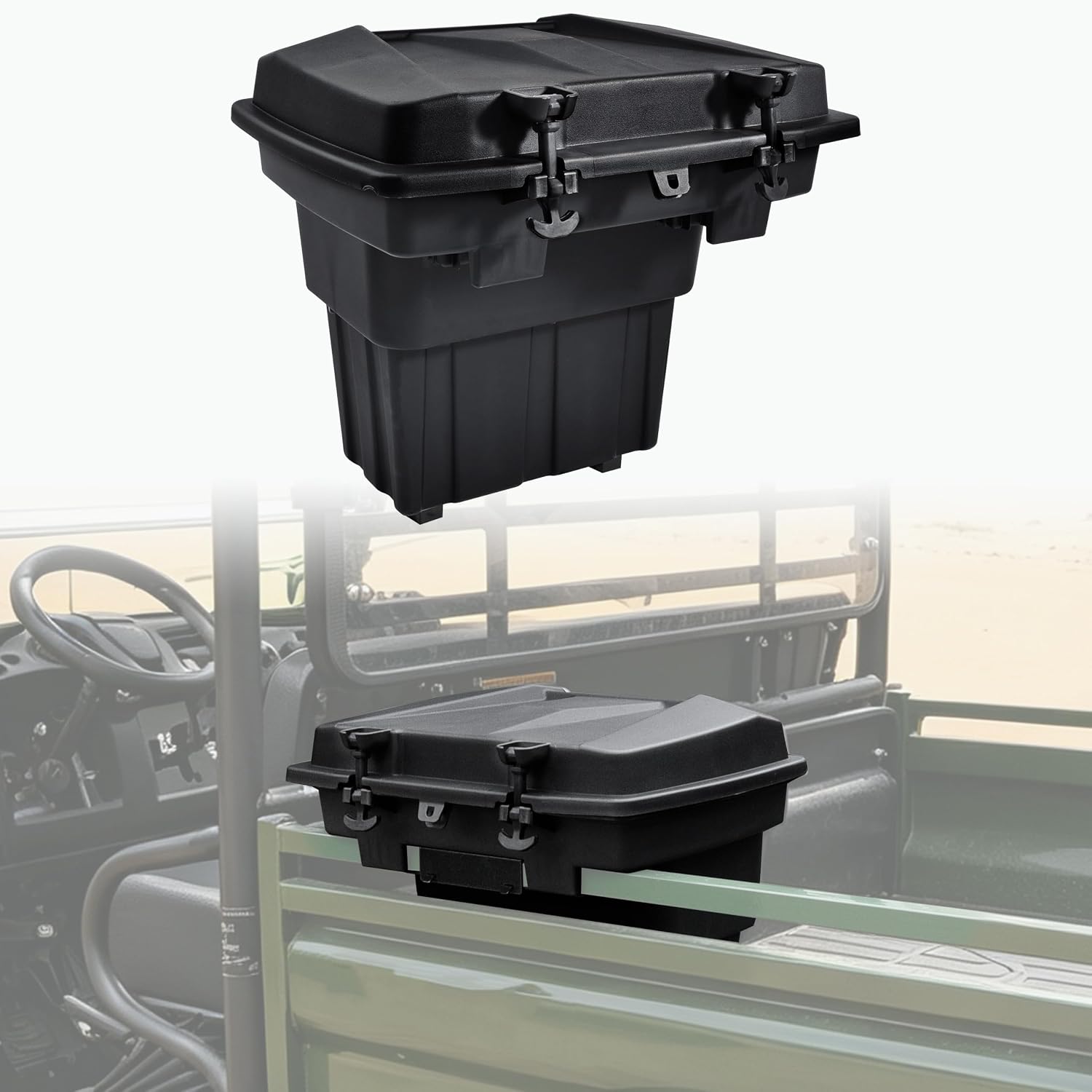 SAUTVS Cargo Box for Kawasaki Mule 4000 4010 2009-2027, Mule SX 2017-2027 | Rear Bed Storage Box, 20L PP Trunk Storage Bin, IP67 Waterproof, Removable Design