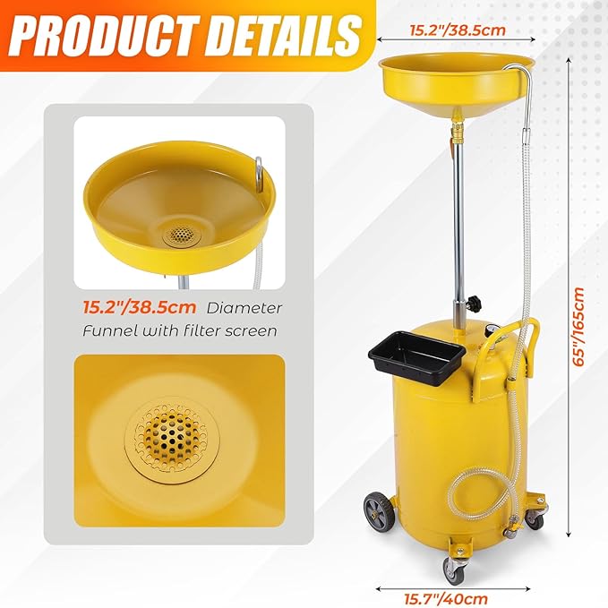 20 Gallon Waste Oil Drain Tank Portable Air Operated Oil Drainer - Image 2