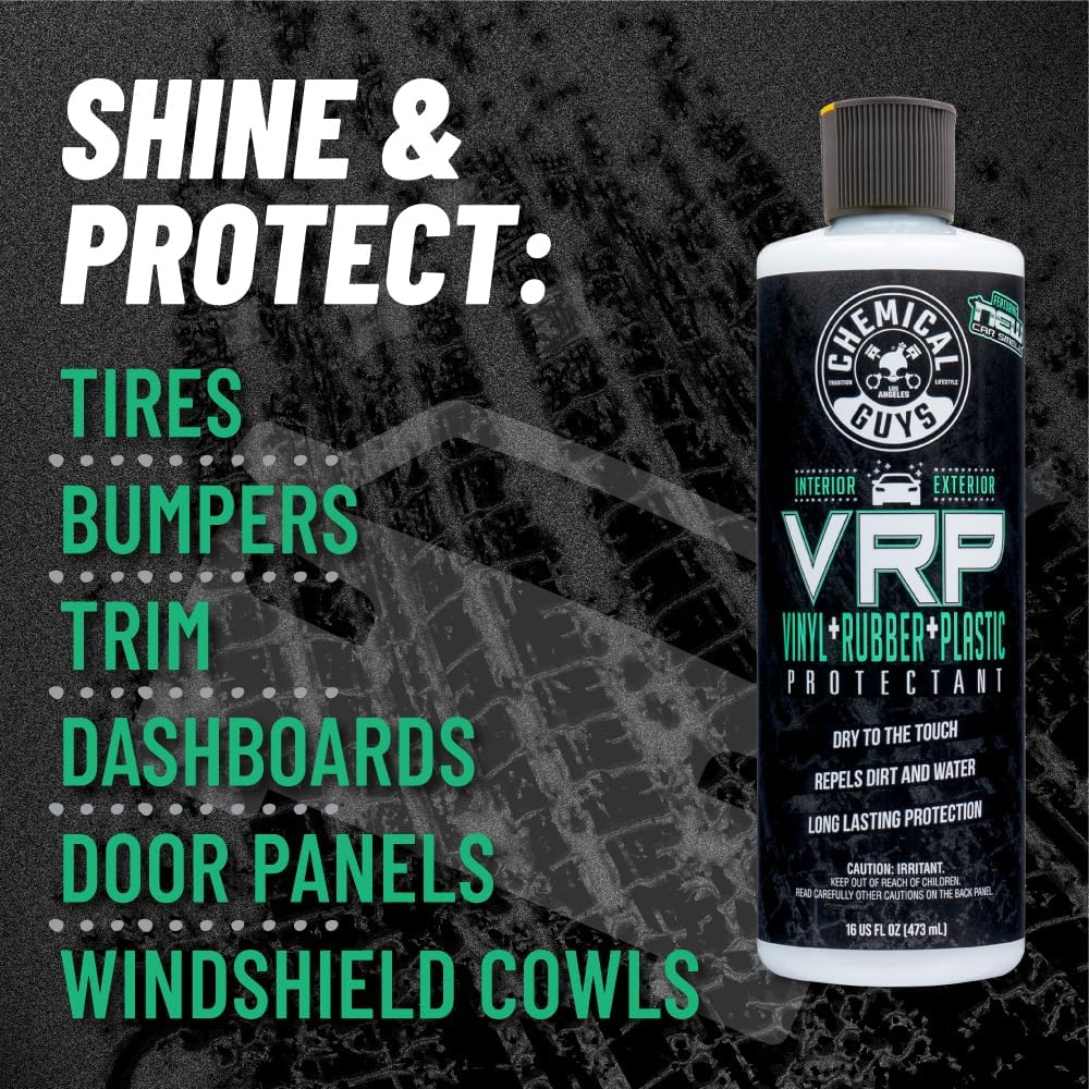 Chemical Guys VRP Vinyl, Rubber and Plastic Protectant, Super Shine Dressing for Tires, Trim and More, Safe for Cars, Trucks, SUVs, & More (16 Fl oz) - New Car Scent