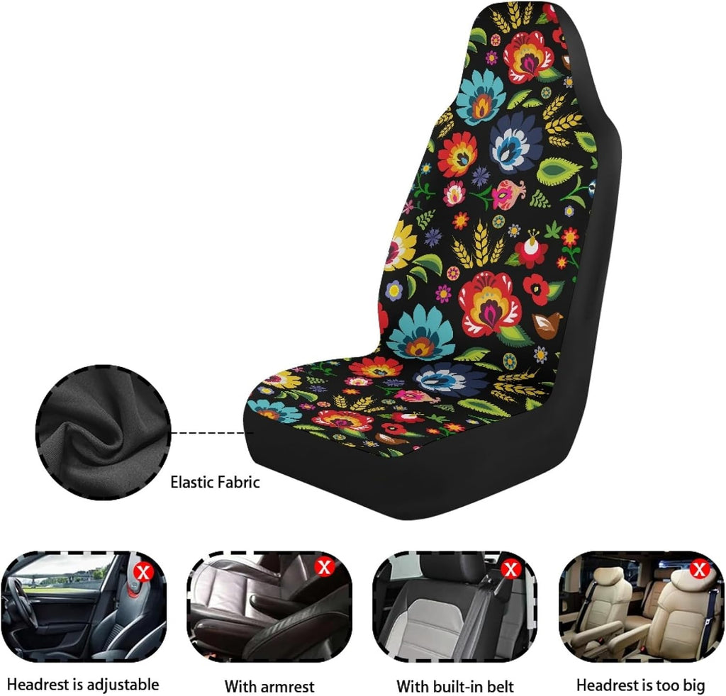 bulopur black boho floral car seat covers front, side view