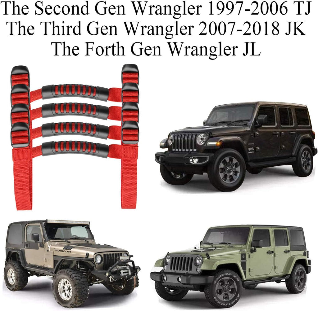 Bentolin 4 x Roll Bar Grab Handles Grip Handle Red Holder Compatible with Jeep Wrangler Accessories 1987-2021 YJ TJ LJ JK JL Sports Sahara Freedom Rubicon X & Unlimited