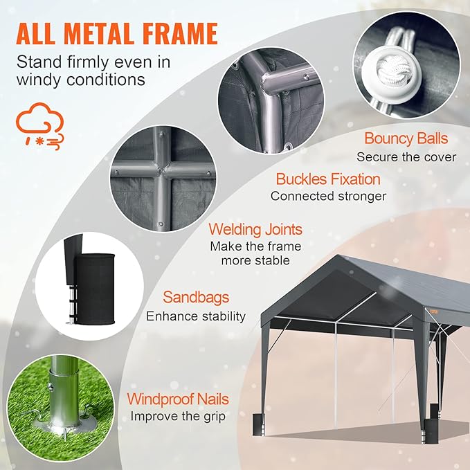 VEVOR Carport Car Canopy 10x20ft, Upgraded Heavy Duty Car Port Garage Boat - Image 4