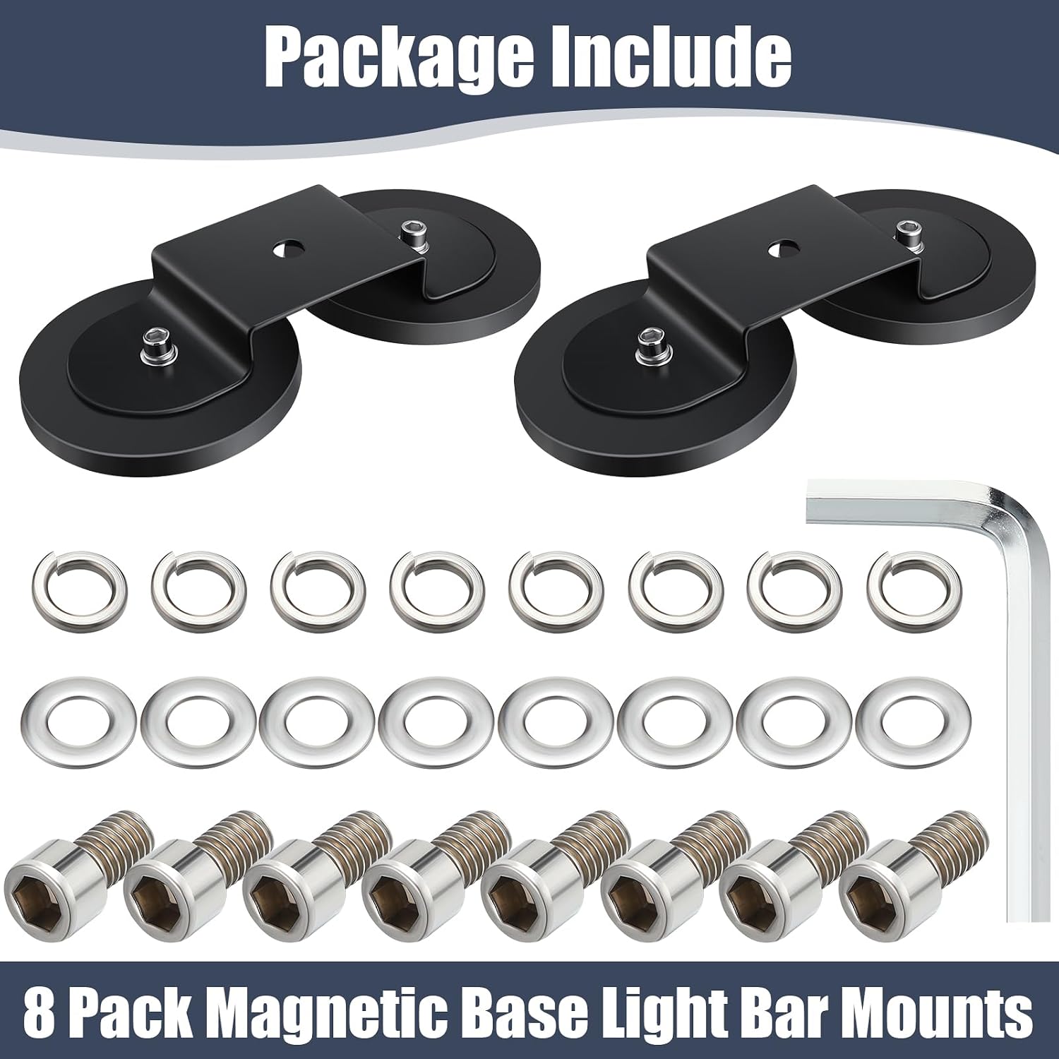 Shimeyao 8 Pcs Magnetic Light Bar Mounts Universal Magnet Mount Holder with Rubber Pad for Off Road SUV Truck Lamp Roof Bar Fog Light