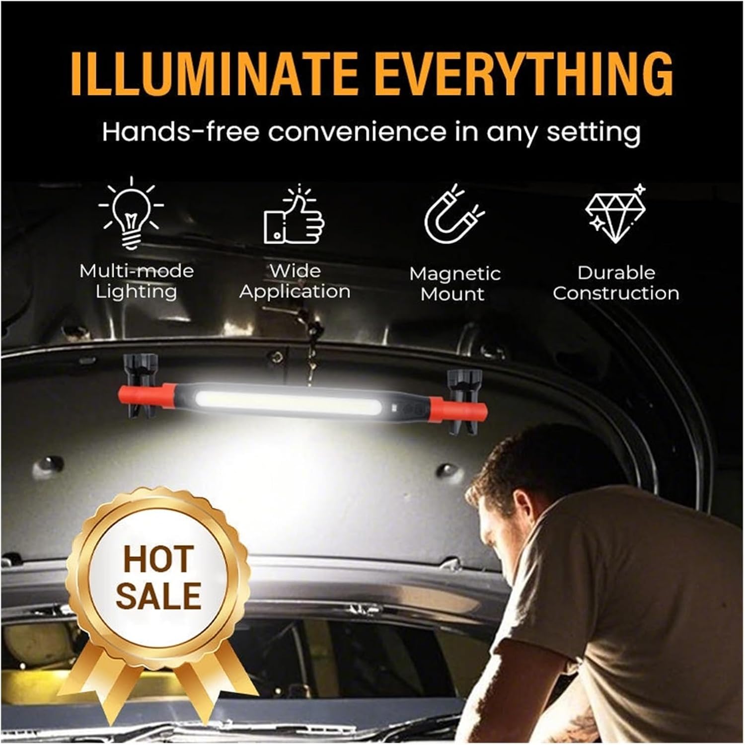 MUSM Magnetic & Rechargeable Work Light 3 Lighting Modes Repair Light Super Bright Magnetic Car Work Lights Free Adjustment