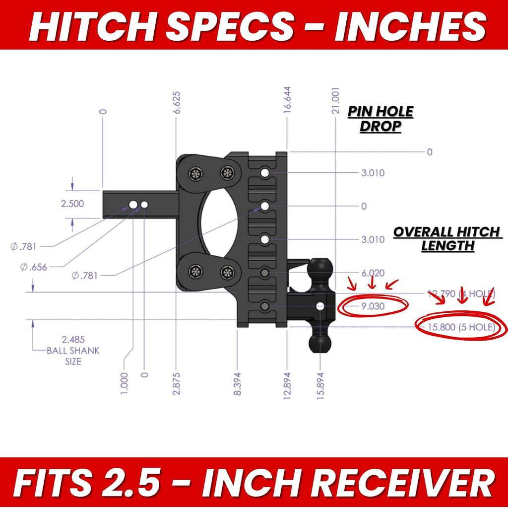 GEN-Y Hitch Heavy Duty Tow Hitch for 2.5" Receiver - 9" Drop/Rise with 5 Adjustable Positions, Includes Dual Ball Mount, Pintle Lock and Pins, 32,000 lbs Towing Capacity, 3,500 lbs Tongue Weight