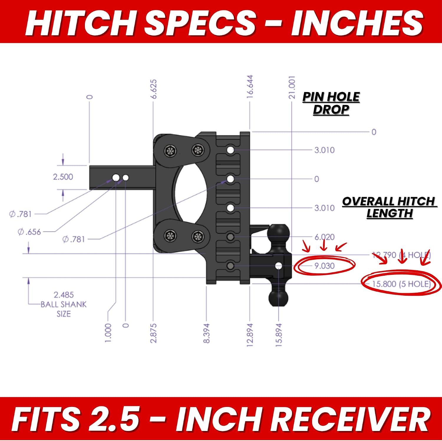 GEN-Y Hitch Heavy Duty Tow Hitch for 2.5" Receiver - 9" Drop/Rise with 5 Adjustable Positions, Includes Dual Ball Mount, Pintle Lock and Pins, 32,000 lbs Towing Capacity, 3,500 lbs Tongue Weight
