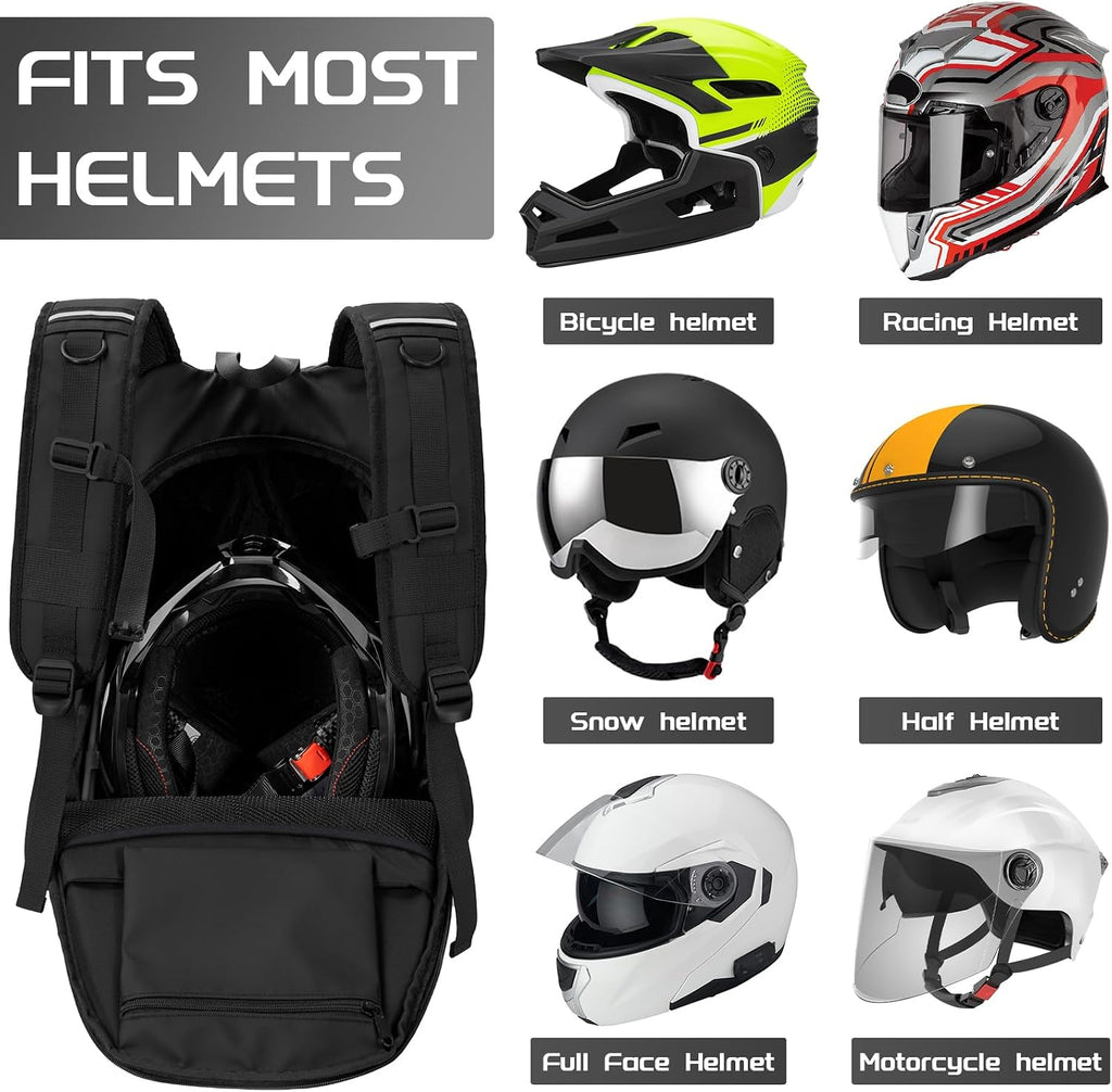 Motorcycle Backpack, Waterproof Helmet Backpacks for Men Large Capacity Storage Motorcycle Bag with Reflective Stripe