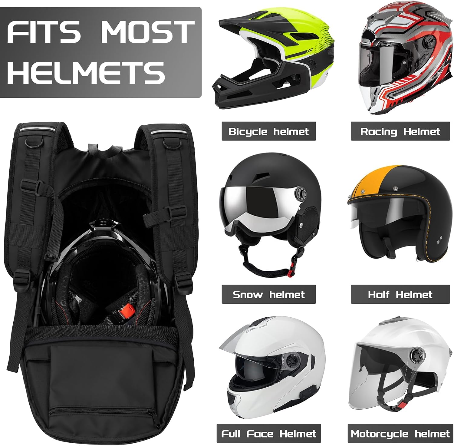 Motorcycle Backpack, Waterproof Helmet Backpacks for Men Large Capacity Storage Motorcycle Bag with Reflective Stripe