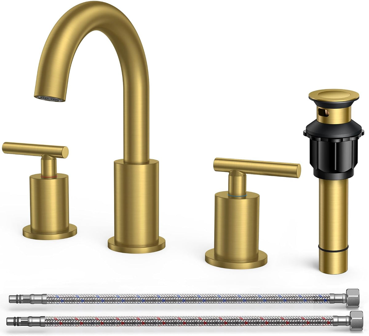 FORIOUS 8 Inch Widespread Brushed Gold Bathroom Faucet 3 Hole, 2 Handle Gold