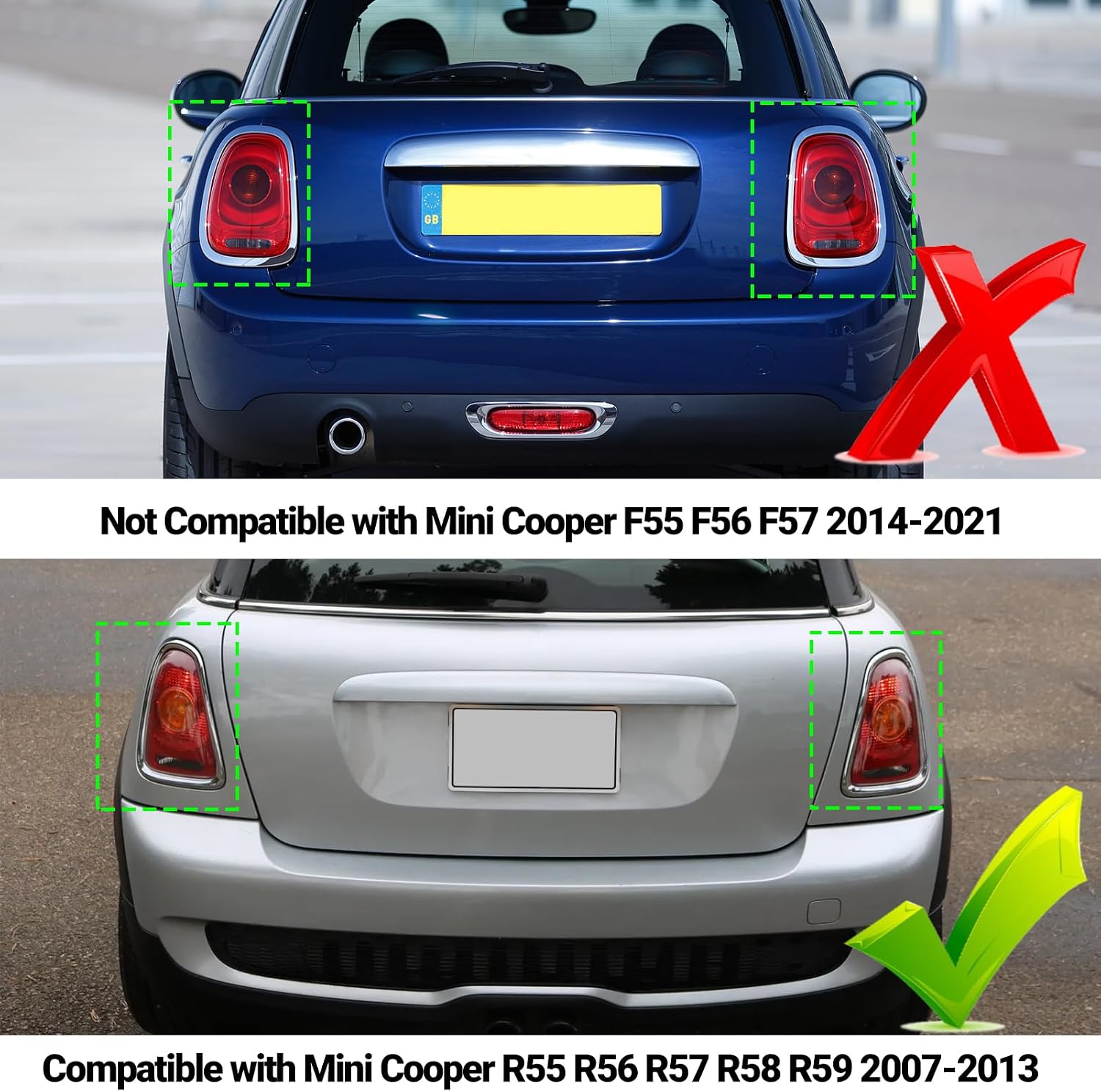 Compatible with MINI Cooper Taillight Trim Ring 2007-2014,R55 R56 R57 Rear Tail Light Lamp Assembly Cover Bezel for Driver Passenger Side,Replacement 51132752243,51132752244,Chromed,1 Pair