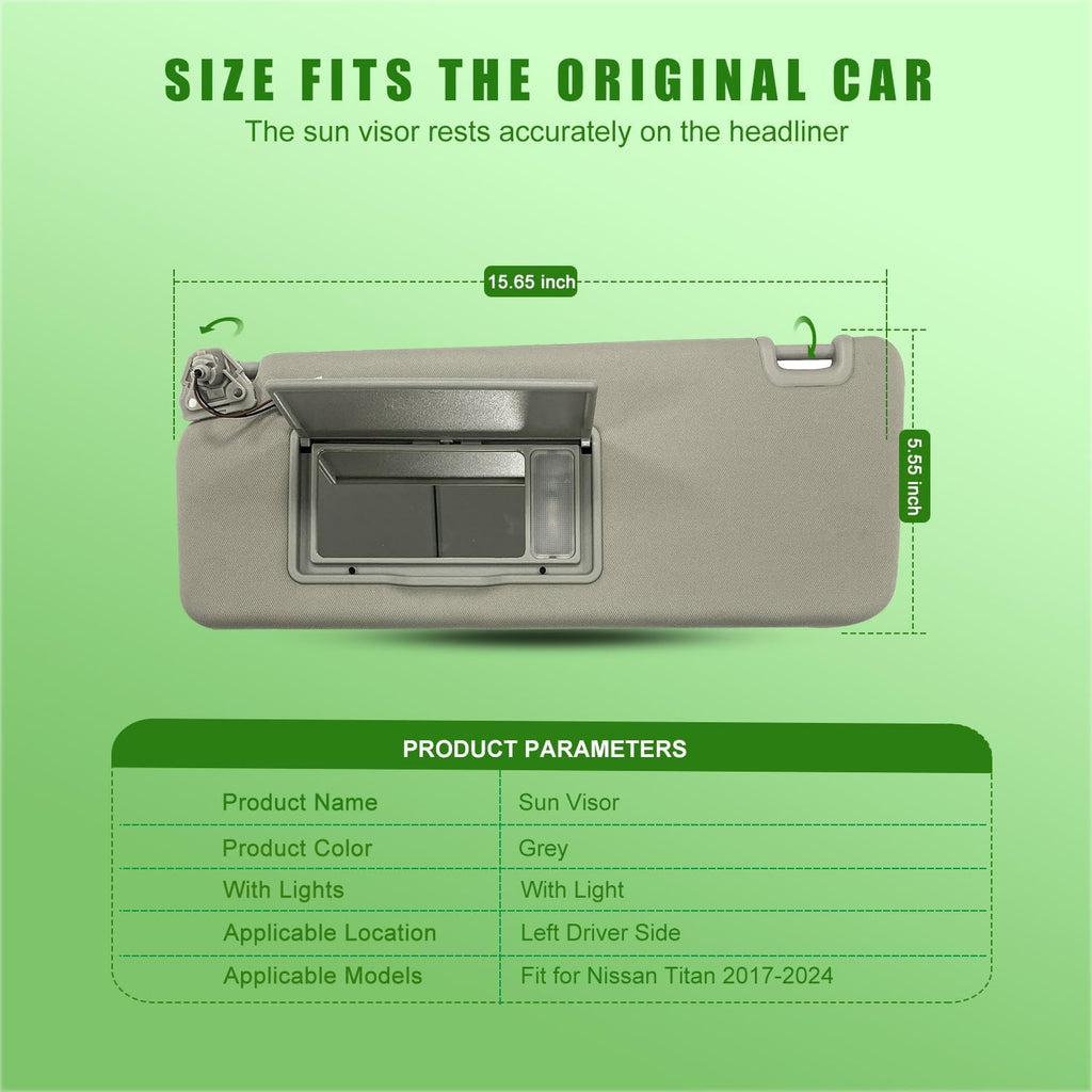 Sun Visor Fit for Nissan Titan 2004-2024 for QX56 Armada 2004-2014 Replace 96401-EZ10 with Vanity Light/with Makeup Mirror (Gray(Left Driver Side))