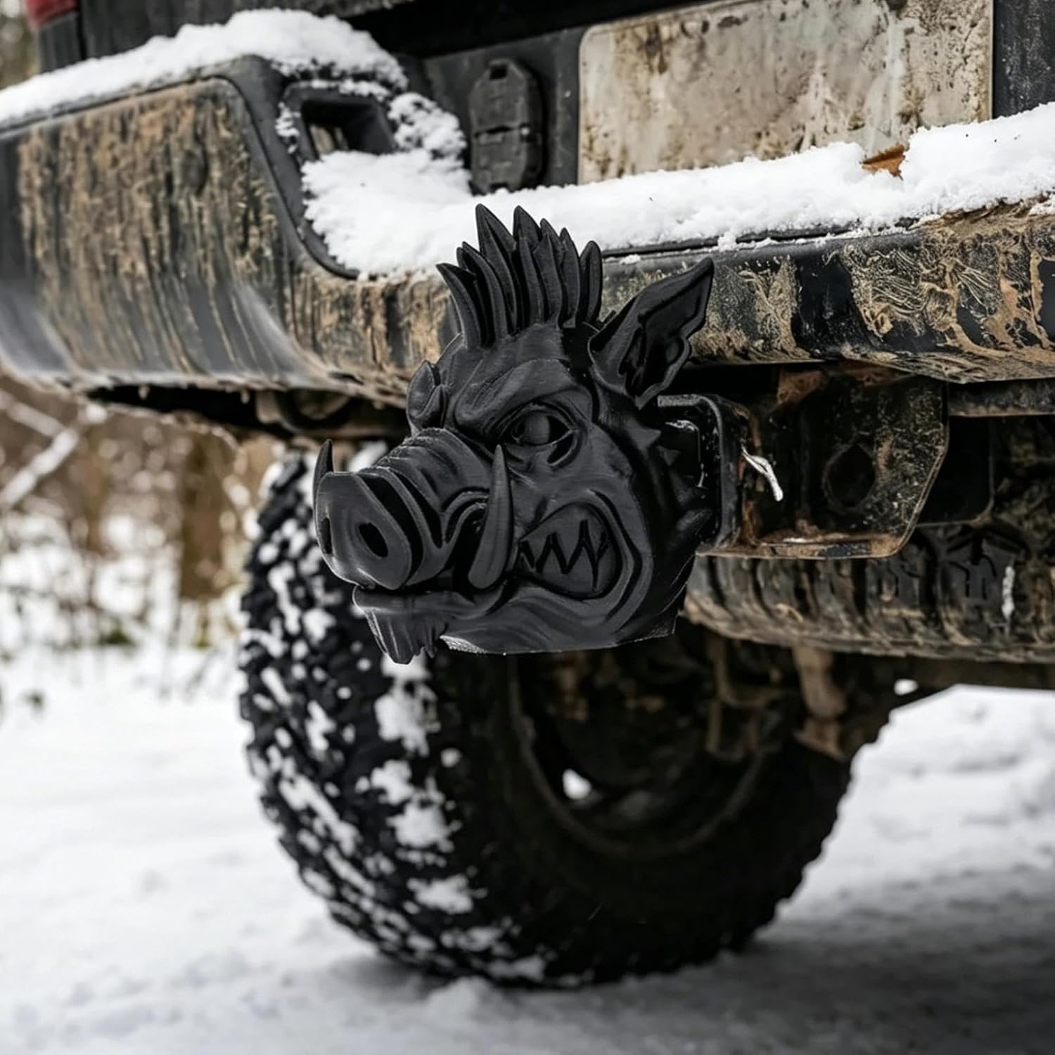 Funny Bison Guard, Waterproof Towing Plug, 5.12x4.49in Hitch Cover with Rubber Base, Weatherproof Receiver Cap, Vehicle Ornament with Animal Shape, Trailer Accessory for Truck and RV