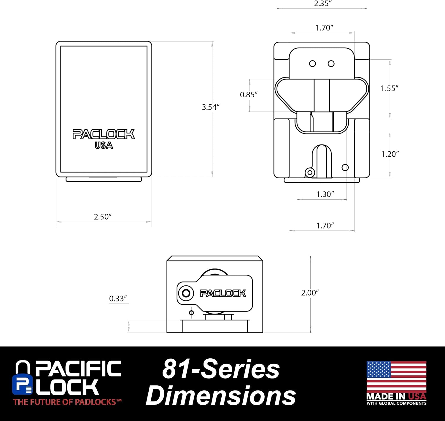 PACLOCK's 81-Series Patented Trailer Door Lock, UCS, High Performance 6-Pin Cylinder, One Lock Keyed to a Number U-Pick! w/ 2 Keys, Blue