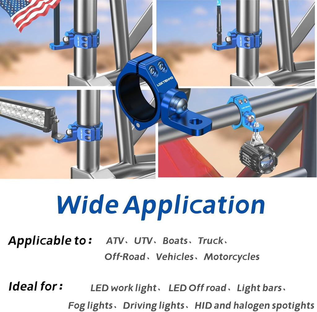 LOKTENWO 2 PCS Thicken Whip Light Mount CNC Aluminum Light Bar Mounts for Off-Road, 360°Adjustable UTV Whip Flag Mounting Roll Bar Clamp Fit 1.5''/1.75''/1.85''/2''/2.1'' Roll Cage