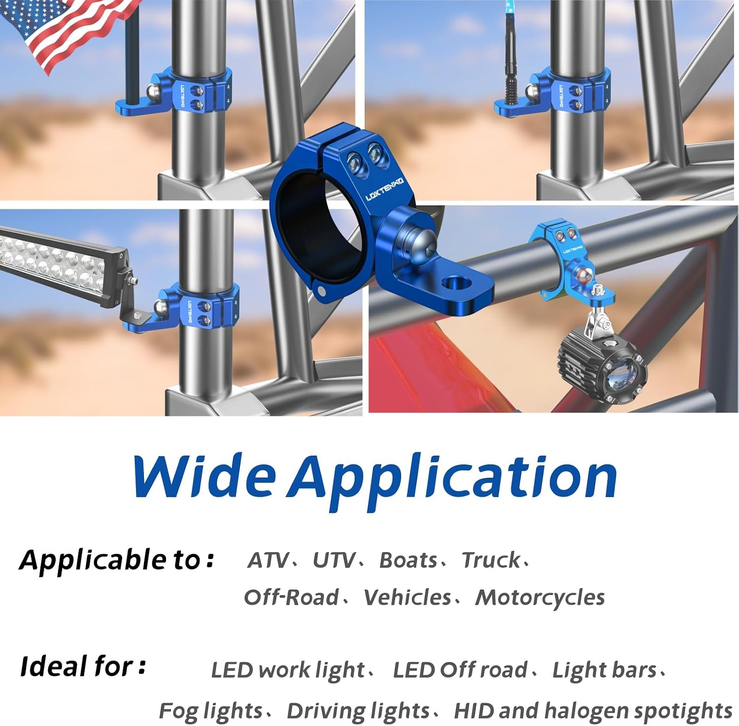 LOKTENWO 2 PCS Thicken Whip Light Mount CNC Aluminum Light Bar Mounts for Off-Road, 360°Adjustable UTV Whip Flag Mounting Roll Bar Clamp Fit 1.5''/1.75''/1.85''/2''/2.1'' Roll Cage