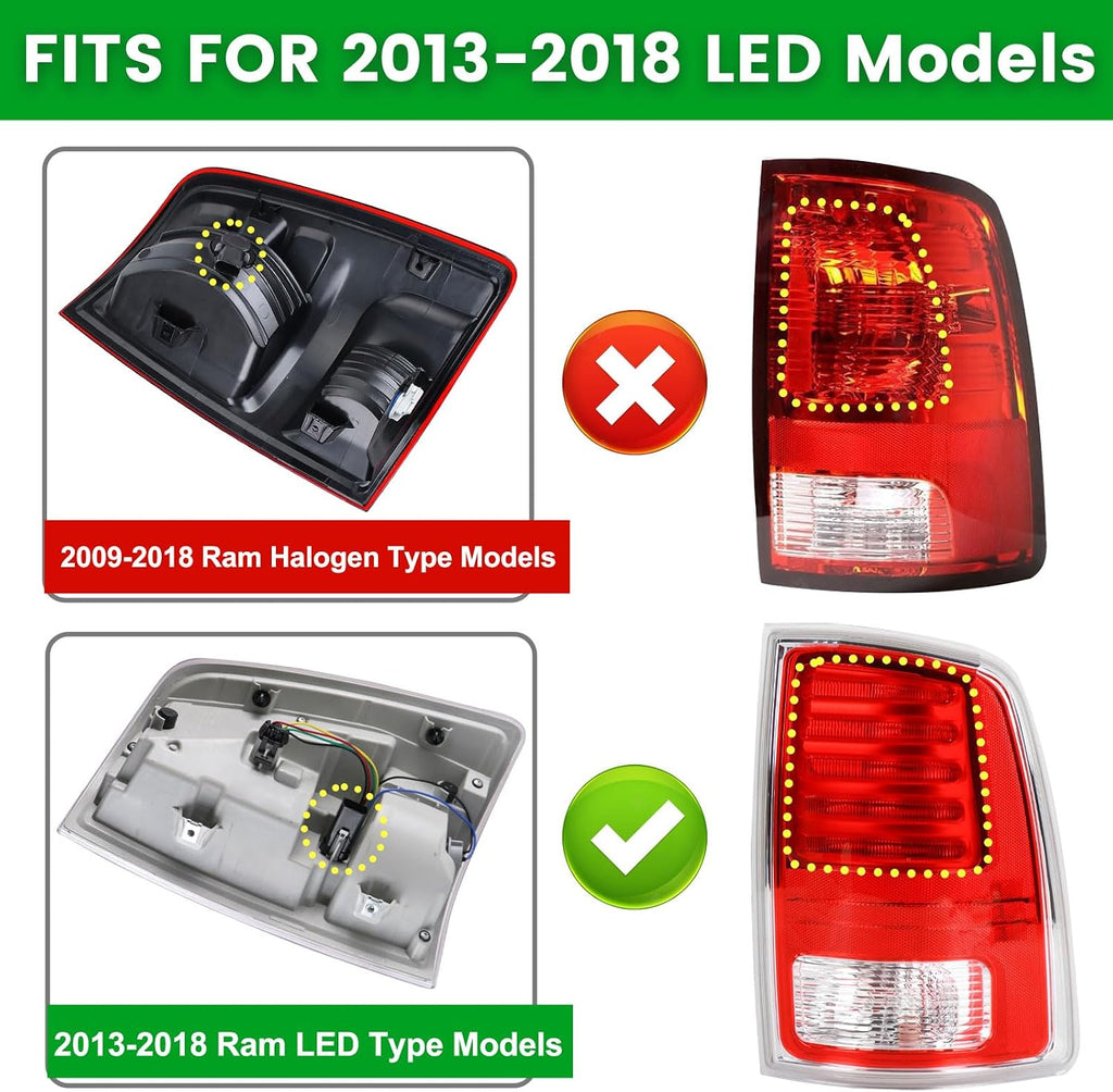 Lochnchn LED Tail Light Assembly Compatible with 2013-2018 Dodge Ram 1500,2014-2018 Ram 2500 3500 Left Driver Side Taillights Rear Outer Tail Lamp Replace CH2800202 68093079AB