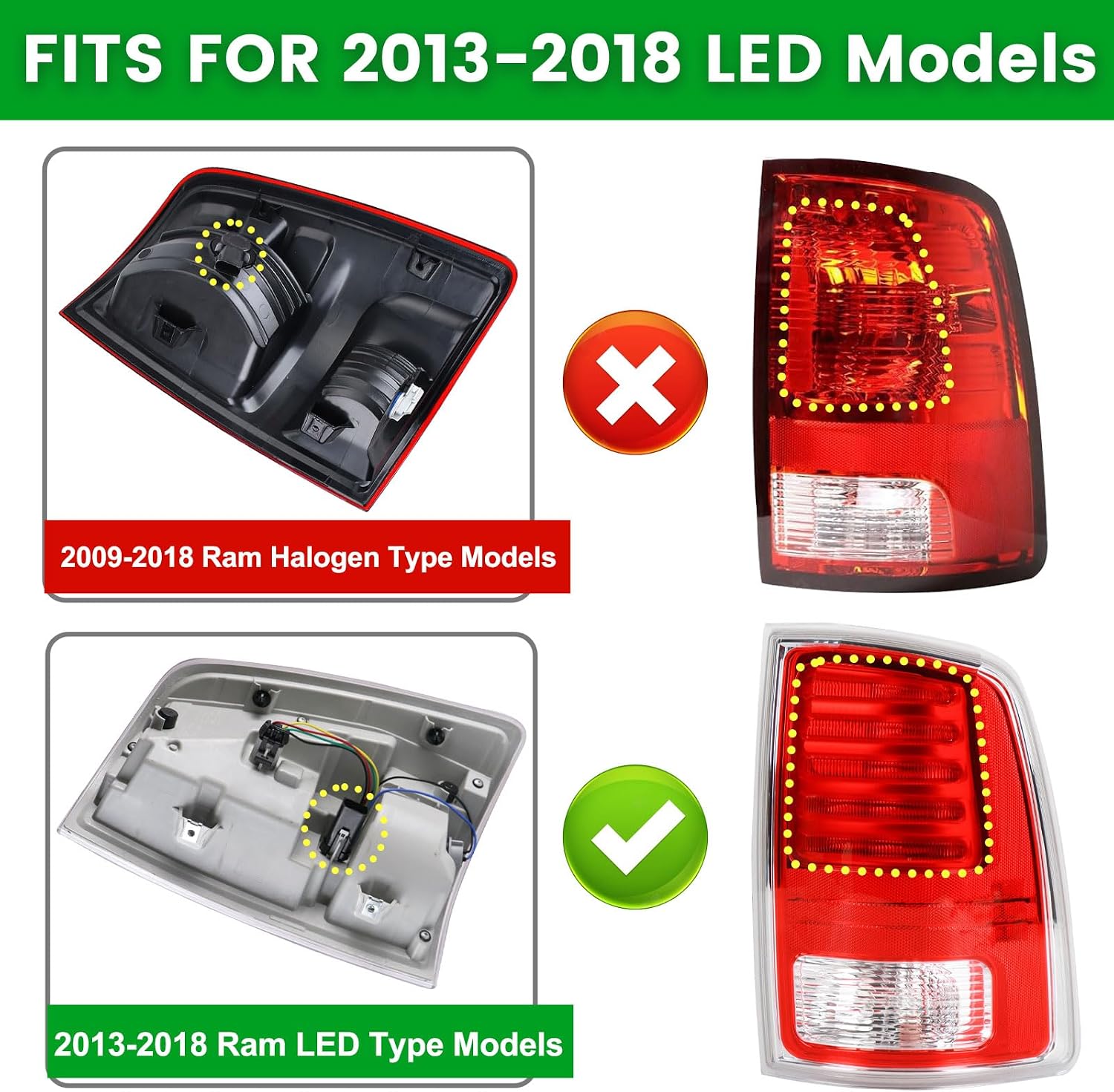 Lochnchn LED Tail Light Assembly Compatible with 2013-2018 Dodge Ram 1500,2014-2018 Ram 2500 3500 Left Driver Side Taillights Rear Outer Tail Lamp Replace CH2800202 68093079AB