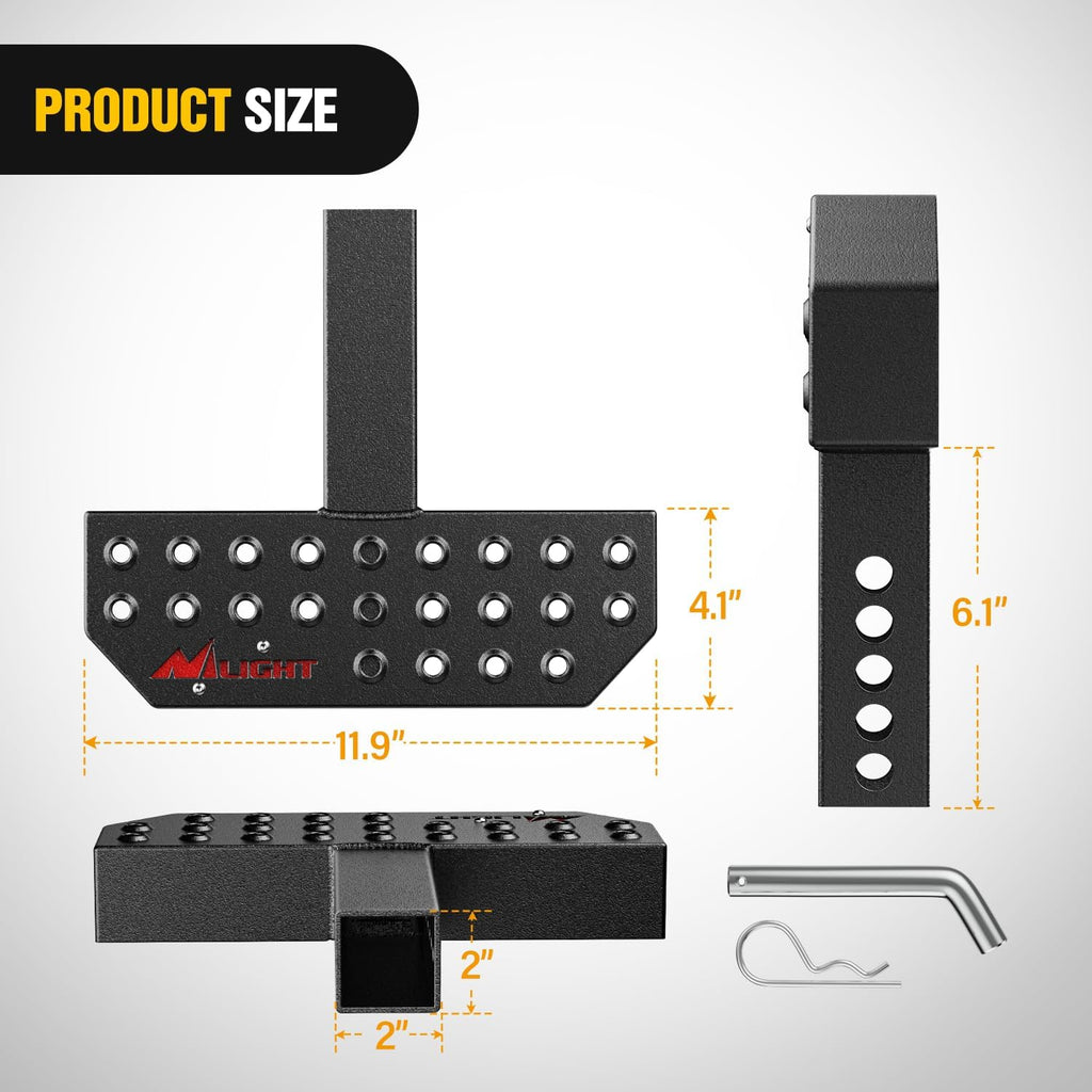 Nilight Hitch Step with 2" Hitch Receiver Rear Bumper Guard Protector 11.9 Inch with 5/8” Hitch Pin Clip Upgraded Textured Black Anti Slip Hitch Step Bar for Pickup Truck Car SUV