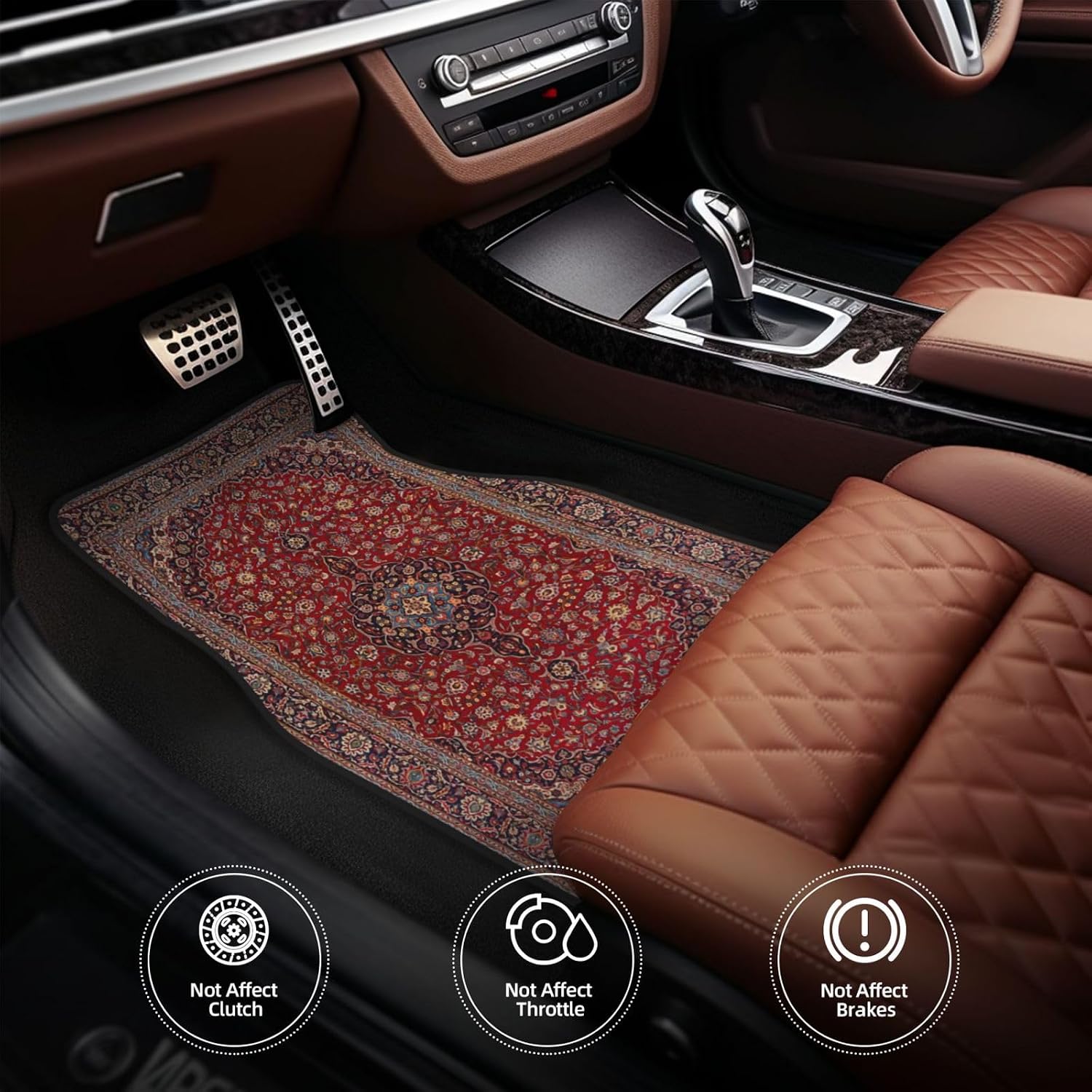 Car Floor Carpet Set of 4 Piece Elegant Retro Modern Vintage Persian Auto Interior Floor Mats Durable Front & Rear Carpets for Car Truck SUV & Van,Car Accessories Decoration