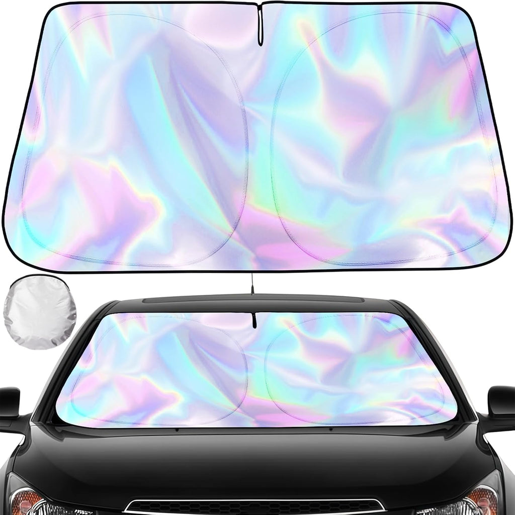Iridescent Sun Shade for Car Windshield, Foldable Windshield Sun Shade, Universal Car Sun Shade Windshield, Upgrade Cover Sunshade Enhanced UV Rays Reflective Sun Visor Shade Keeps Vehicle Cool