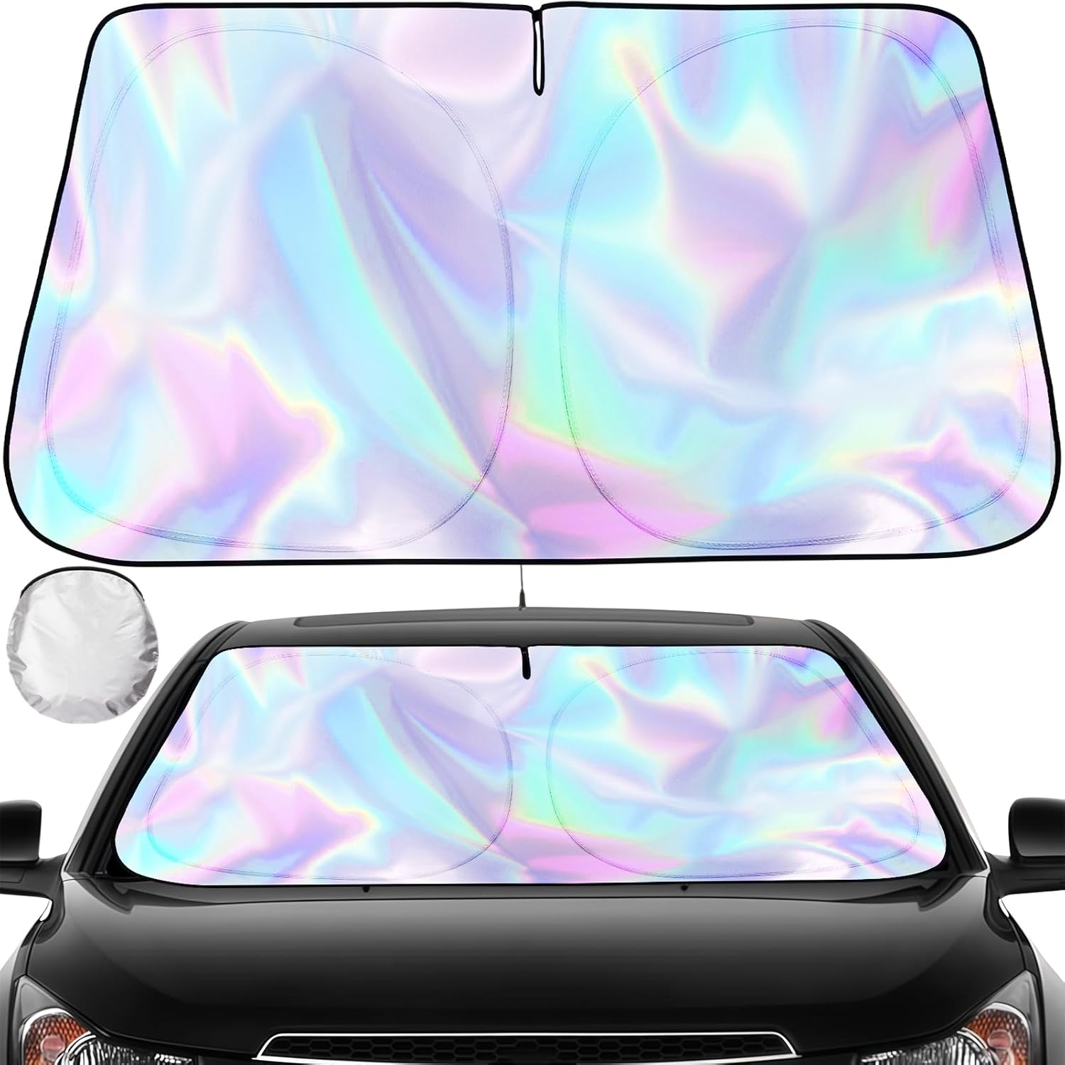 Iridescent Sun Shade for Car Windshield, Foldable Windshield Sun Shade, Universal Car Sun Shade Windshield, Upgrade Cover Sunshade Enhanced UV Rays Reflective Sun Visor Shade Keeps Vehicle Cool