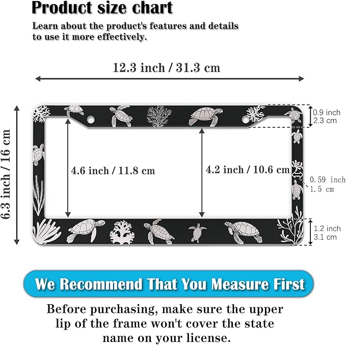 Automotive Exterior Accessories Black and White License Plate Frames Turtle - Image 2