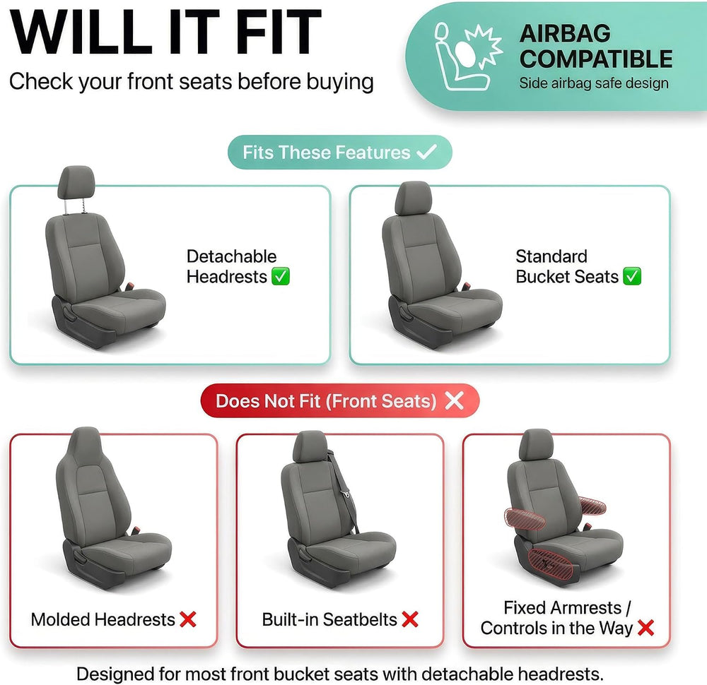 FH Group Automotive Car Seat Covers Full Set Premium 3D Air Mesh Front Seat C...