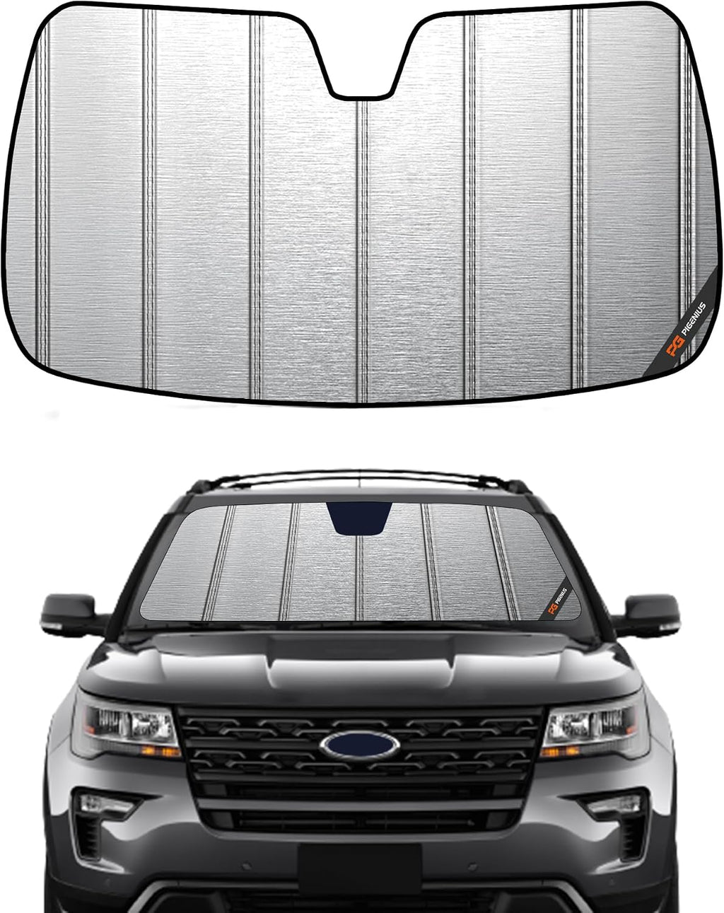 Pigenius Windshield Sunshade for Ford Explorer 2020-2025, Metallic Silver Finish