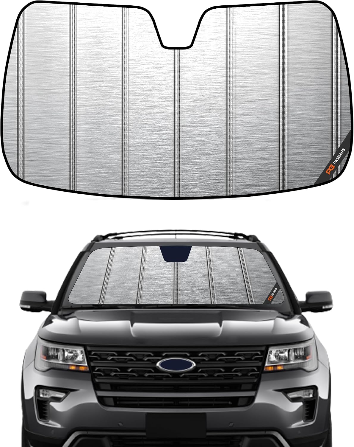 Pigenius Windshield Sunshade for Ford Explorer 2020-2025, Metallic Silver Finish