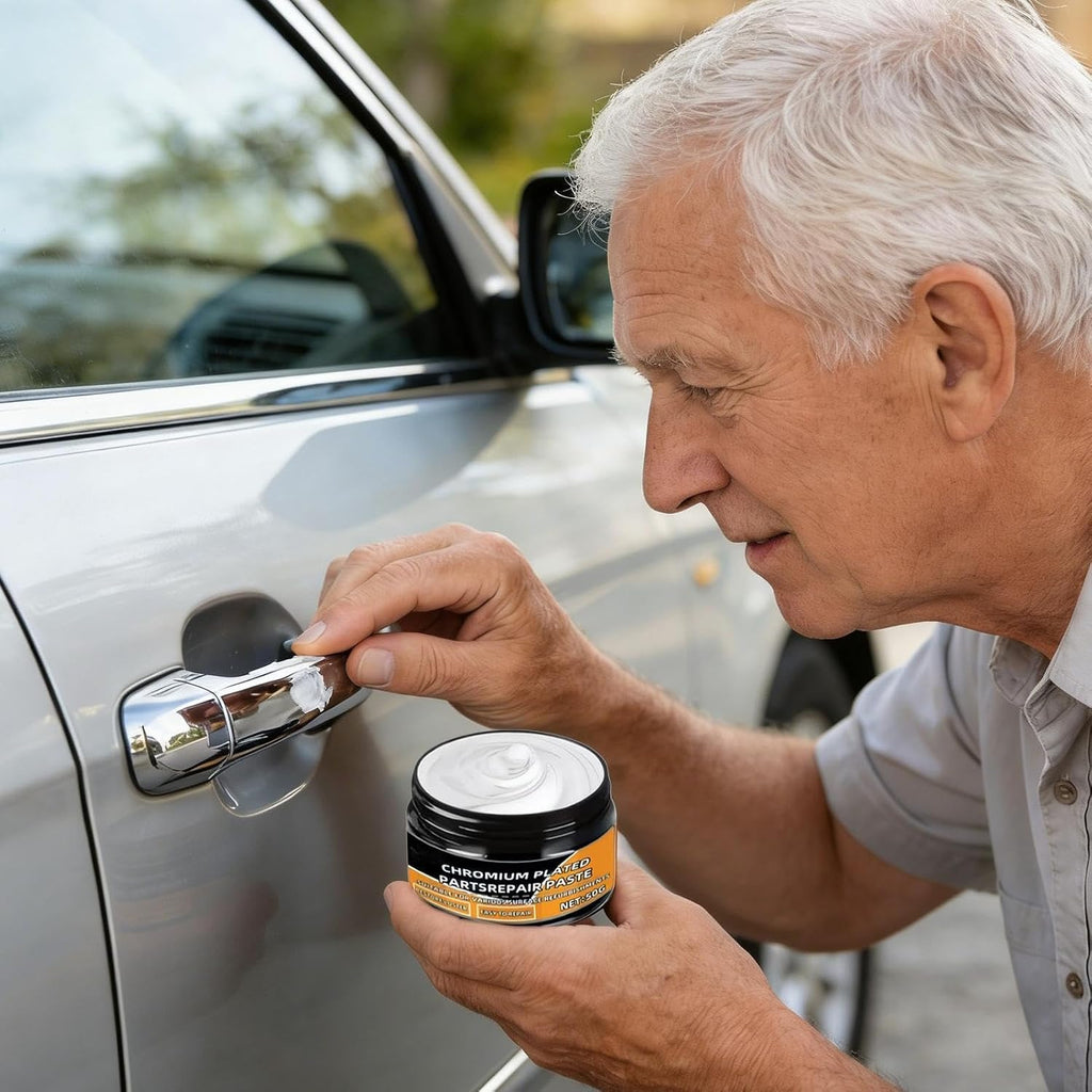 Shiny Chrome Cleaner - 50g Oxidation Removal Paste, Scratch Repair Sponge Applicator, Vehicle Tire Rim Protection, Automotive Detailing Tool, Metal Cleaner for SUV, Truck, Boat, RV