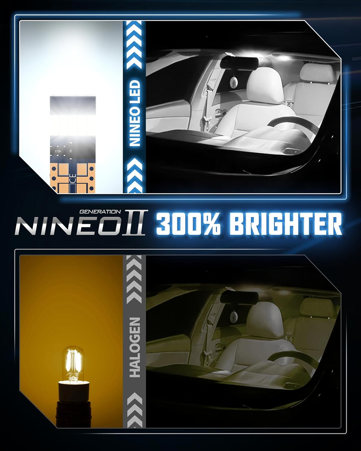 NINEO T10 LED BULBS 4 PCS, 194 921 168 w5w with 15-SMD 4014 Chips 6000K White for Car Interior Backup Tail Door Dome Map Reverse License Plate Courtesy Side Marker Parking Trunk Glove Box Light Bulbs