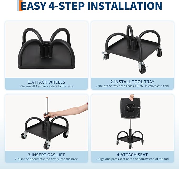 Garage Stool, 19”-25” Adjustable Rolling Mechanic Stool - Image 2