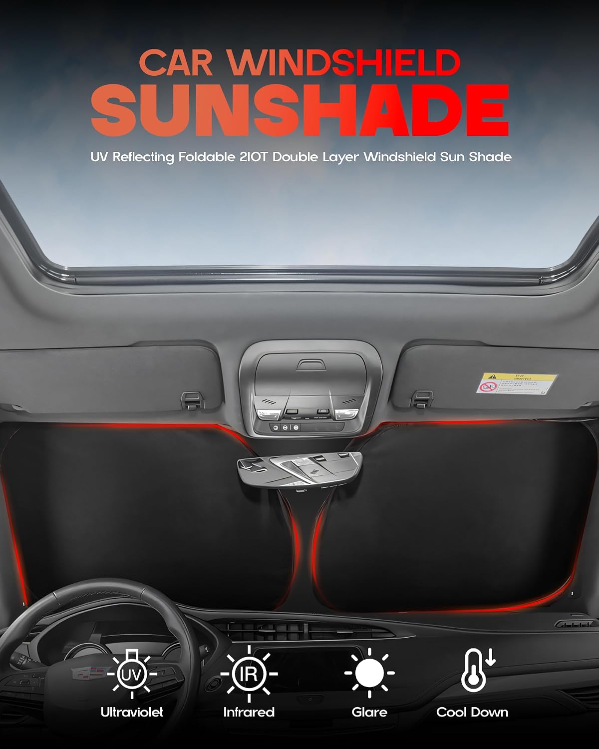 Rogierra Windshield Sun Shade for Ford Super Duty F250 F350 F450 F550 2017-2022 Accessories Foldable Front Window Sun Shade Shield Protector Silver