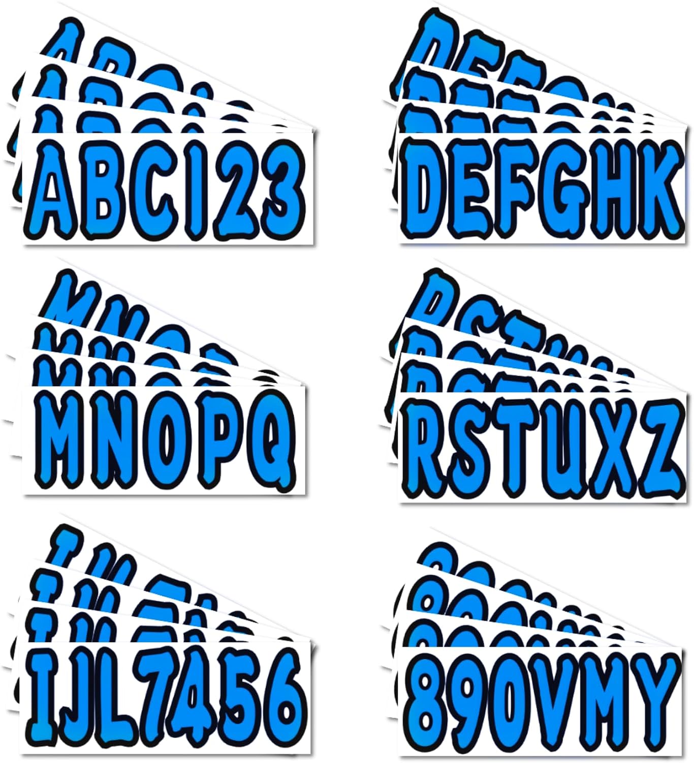 3 inch Boat Registration Number and Letter Vinyl Marine Grade Sticker Decal | Hull, PWC, Jet Ski & Pontoon, Vinyl, Waterproof & Anti-Scratch, 4 Sets, Blue