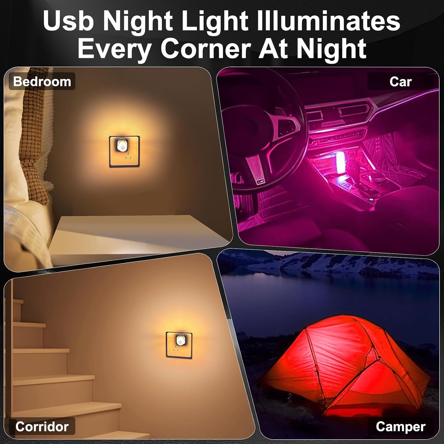 LYCARESUN 2 PCS Car USB Night Light Bulb, Touch Dimmable Car Interior Ambient Lights, Portable Mini USB Retro Glass Bottle Lamp Decorations for Vehicle, Bedroom, Hallway, Camping (Red)