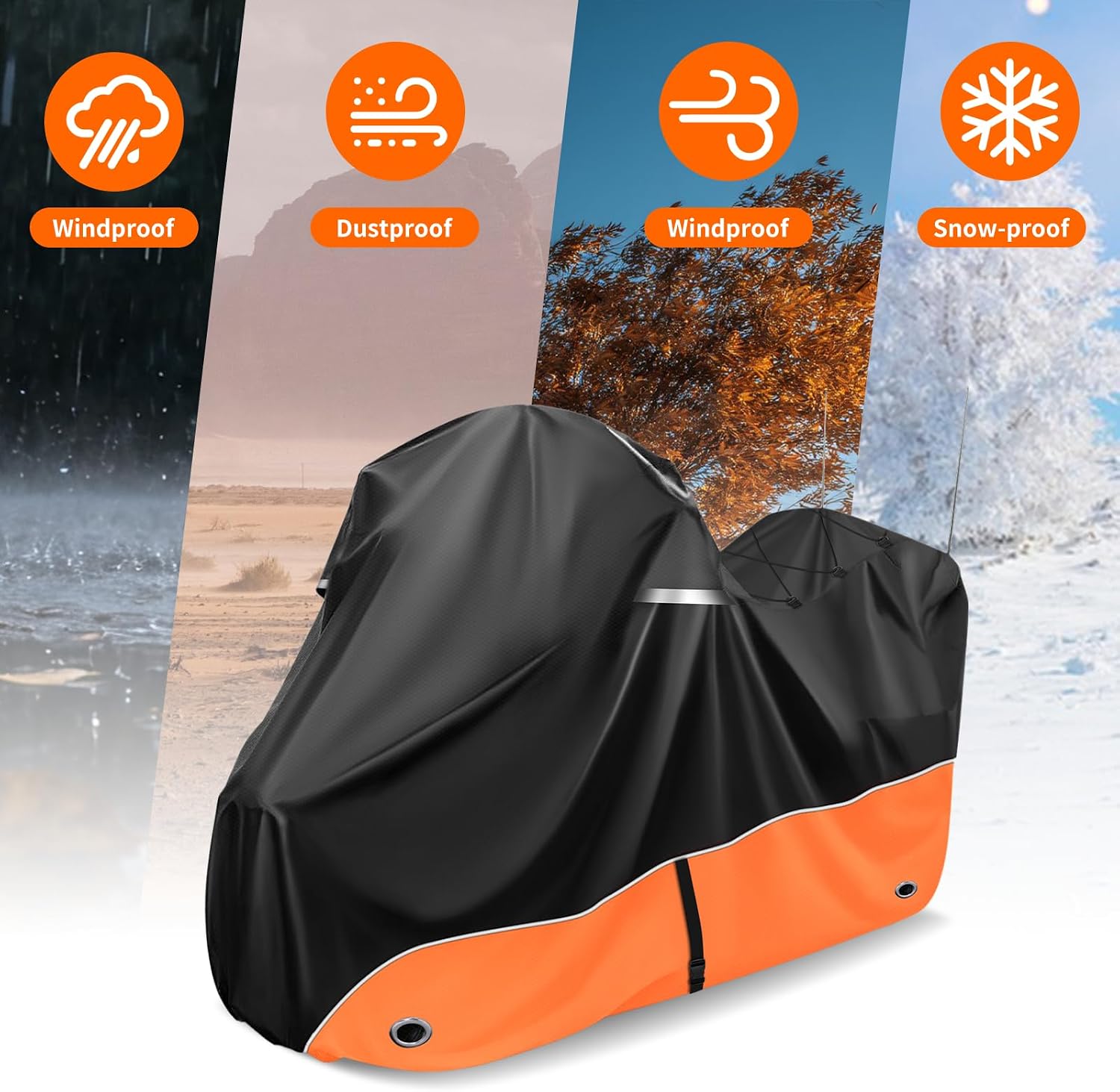 Motorcycle Cover, 110 Inch with Side+Top Box Touring Models Specific Vehicle Cover Storage Suitable for Harley-Davidson Ultra Limited, Road Glide Limited, Gold Wing, Road Master Orange