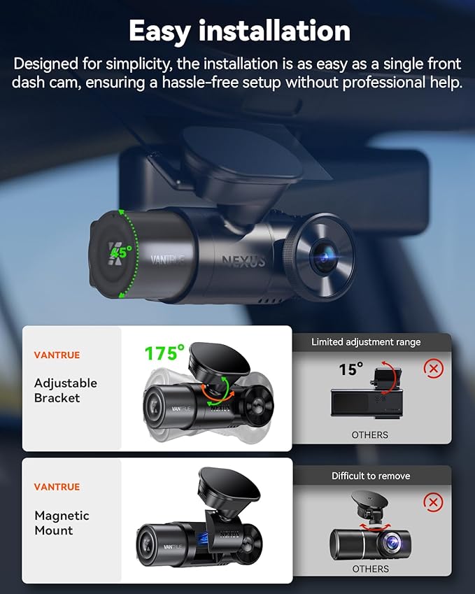 Vantrue N2X 2.7K Uber Dash Cam Front and Inside, 5G WiFi Dual Dash Camera - Image 6